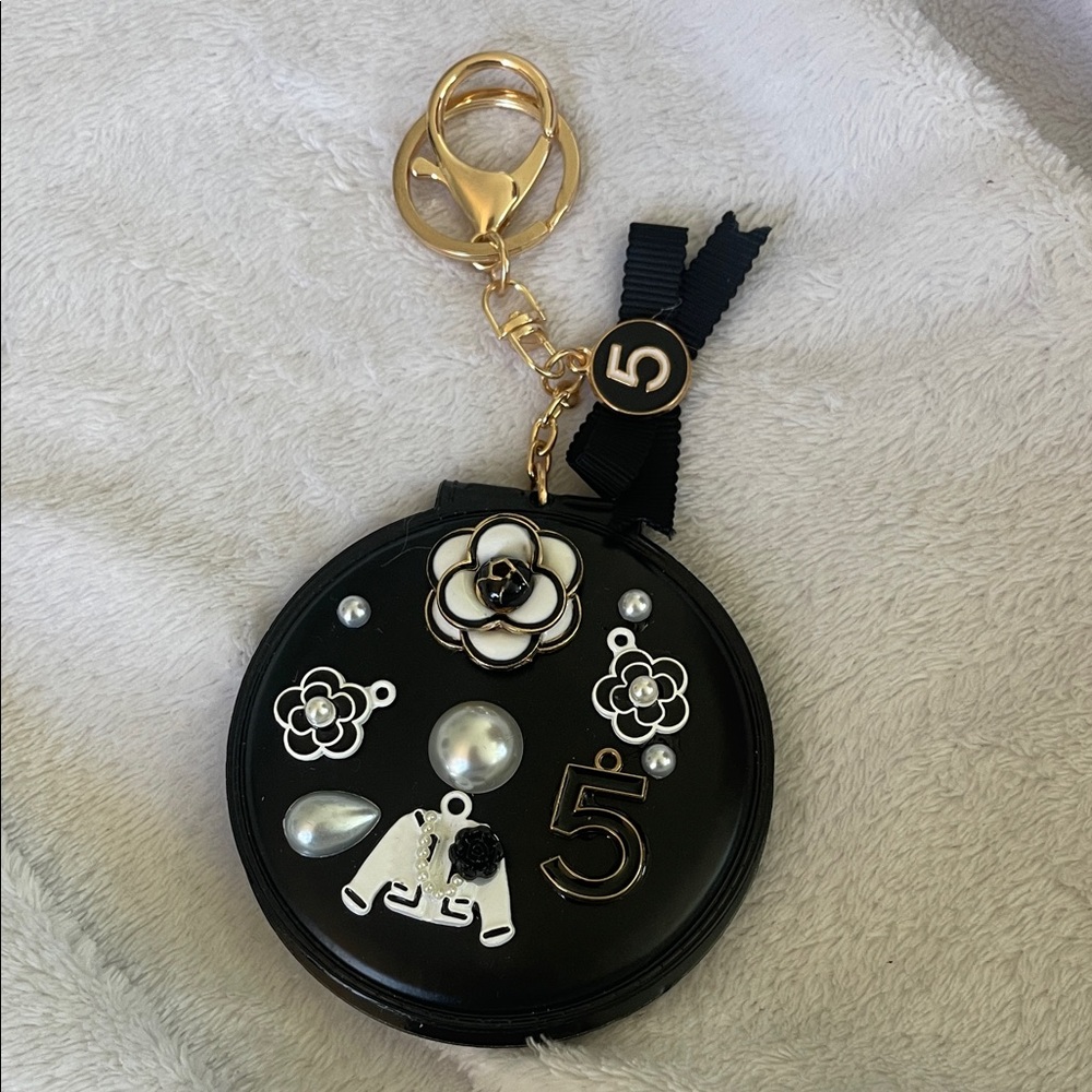 Black and Gold double mirror Keychain purse charm with luxury Accents new